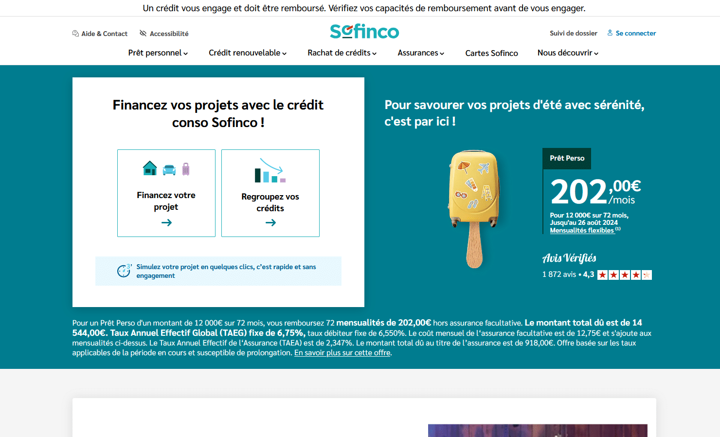 site officiel de Sofinco pour un crédit conso ou un rachat