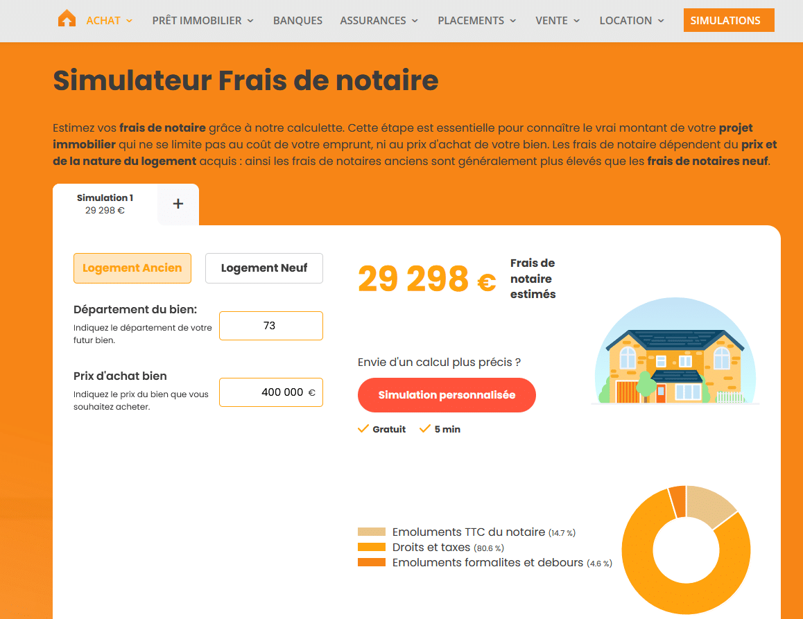 exemple de calcul de frais de notaire avant la hausse